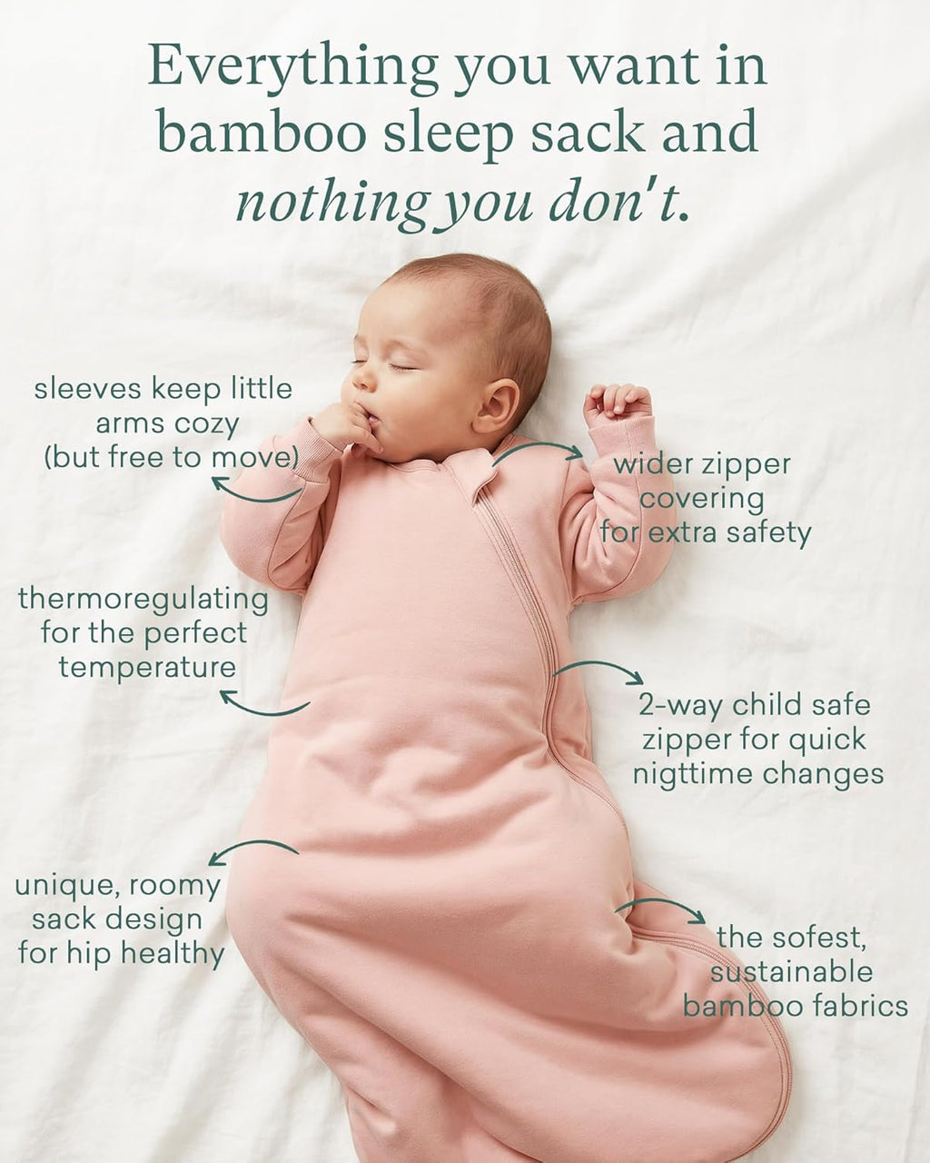 PurComfy Baby Bamboo Viscose Wearable Sleeping Bag - Supersoft 1.0 TOG Long Sleeve Blanket