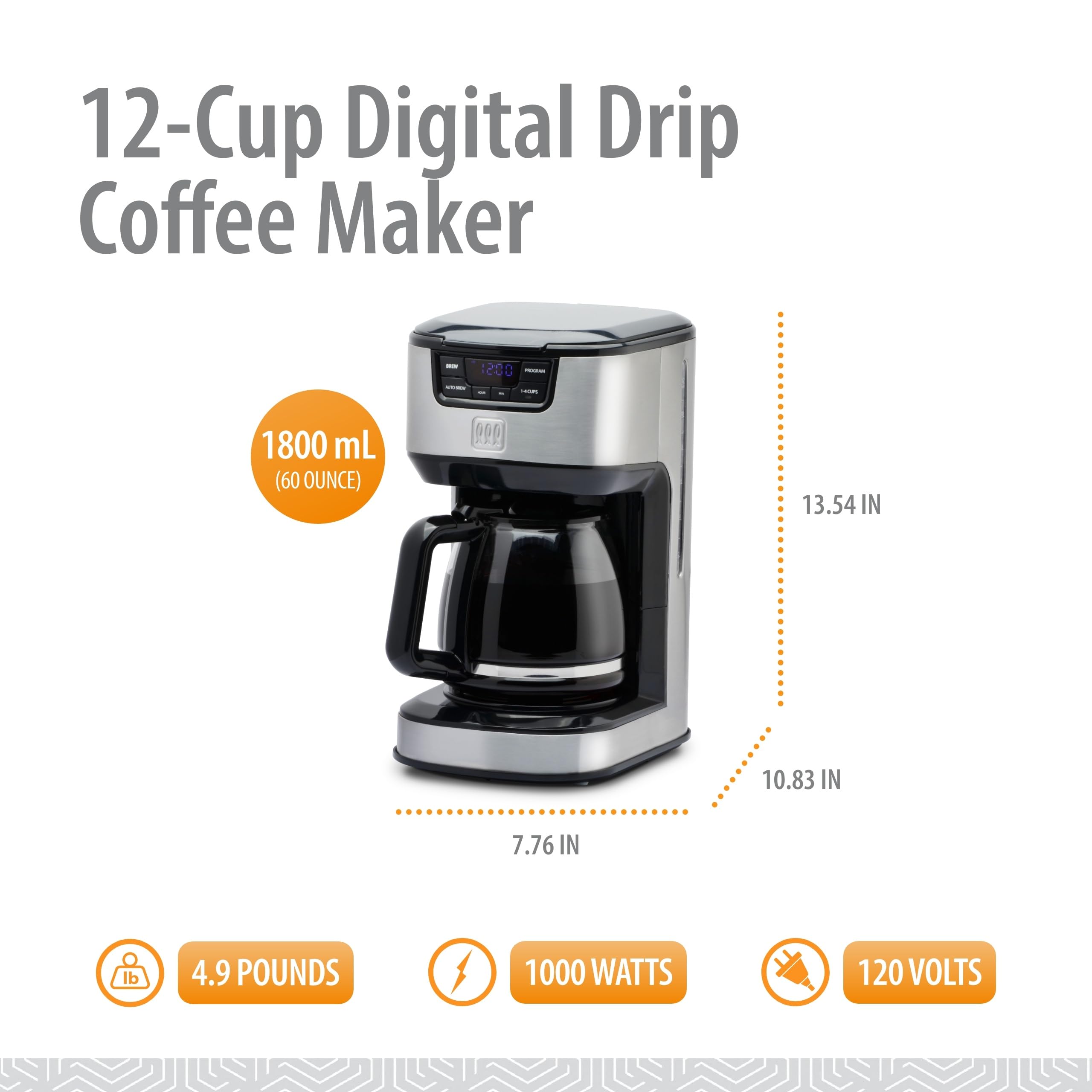 Toastmaster 12-Cup Digital Drip Coffee Maker - Programmable Automatic Coffee Machine - Kitchen Appliance with Keep Warm Setting