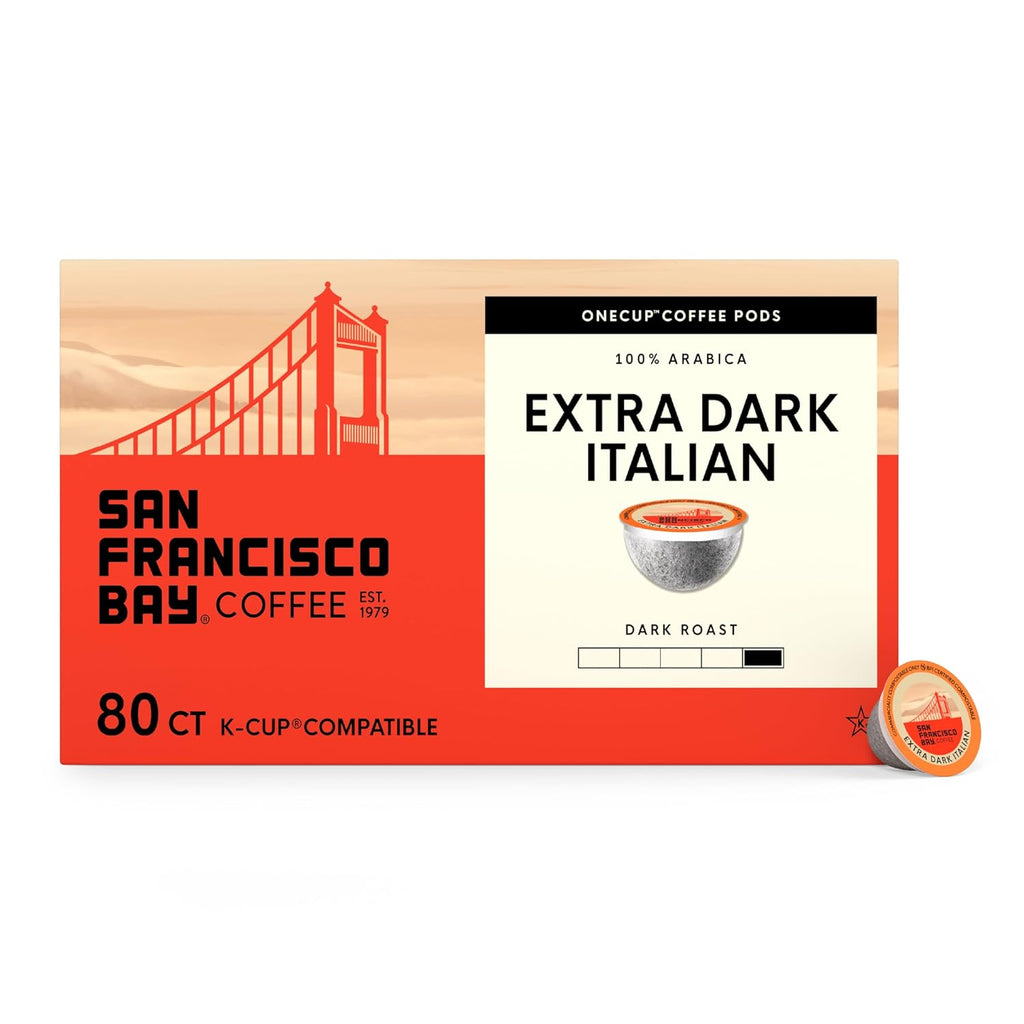 San Francisco Bay K-Cup Coffee Pods - Extra Dark Italian Dark Roast | 80 Count, Compostable Pods