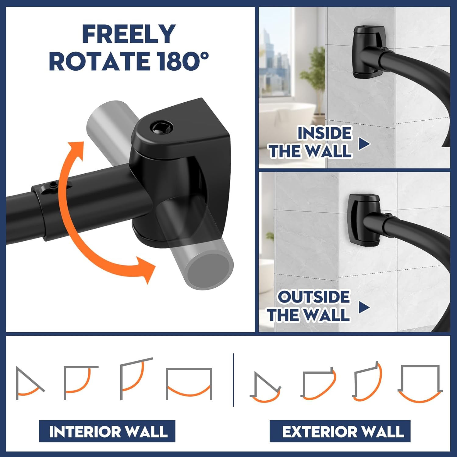 Premium Stainless Steel Curved Shower Curtain Rod by [Brand Name] - Adjustable 33-78 Inches, Rust-Proof Design