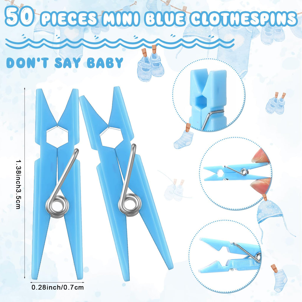 Cinnvoice 51 Pcs Baby Shower Games Supplies Include Blue Clothespins Don't Say Sign and 50 Plastic Clip Funny Baby Shower Party Decorations for Gender Reveal Favors