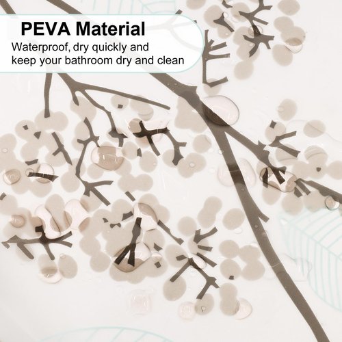 HADEEONG PEVA Shower Curtain, 72 x 72 Water Repellent Premium Bathroom Shower Curtain with 3 Magnetic Weights for Shower Stall, Bathtubs (Flower-2)