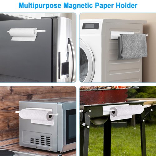 Paper Towel Holder Magnetic, Magnetic Paper Towel Holder for Fridge, Toilet Paper Roll Holder Magnet Towel Rack Wall Mount Shelf Bar for Towels Rolls Bathroom RV Dorm Kitchen Wall Decor, White 2 Pack