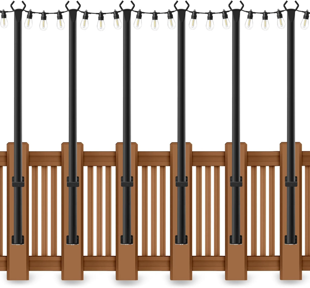 AHRLHR 6 Pack 5 Ft String Light Poles, String Light Poles for Outside with Fixing Clips,Metal Poles for Outdoor String Lights, Hanging Light Poles for Deck Fence Garden Backyard Wall Bistro