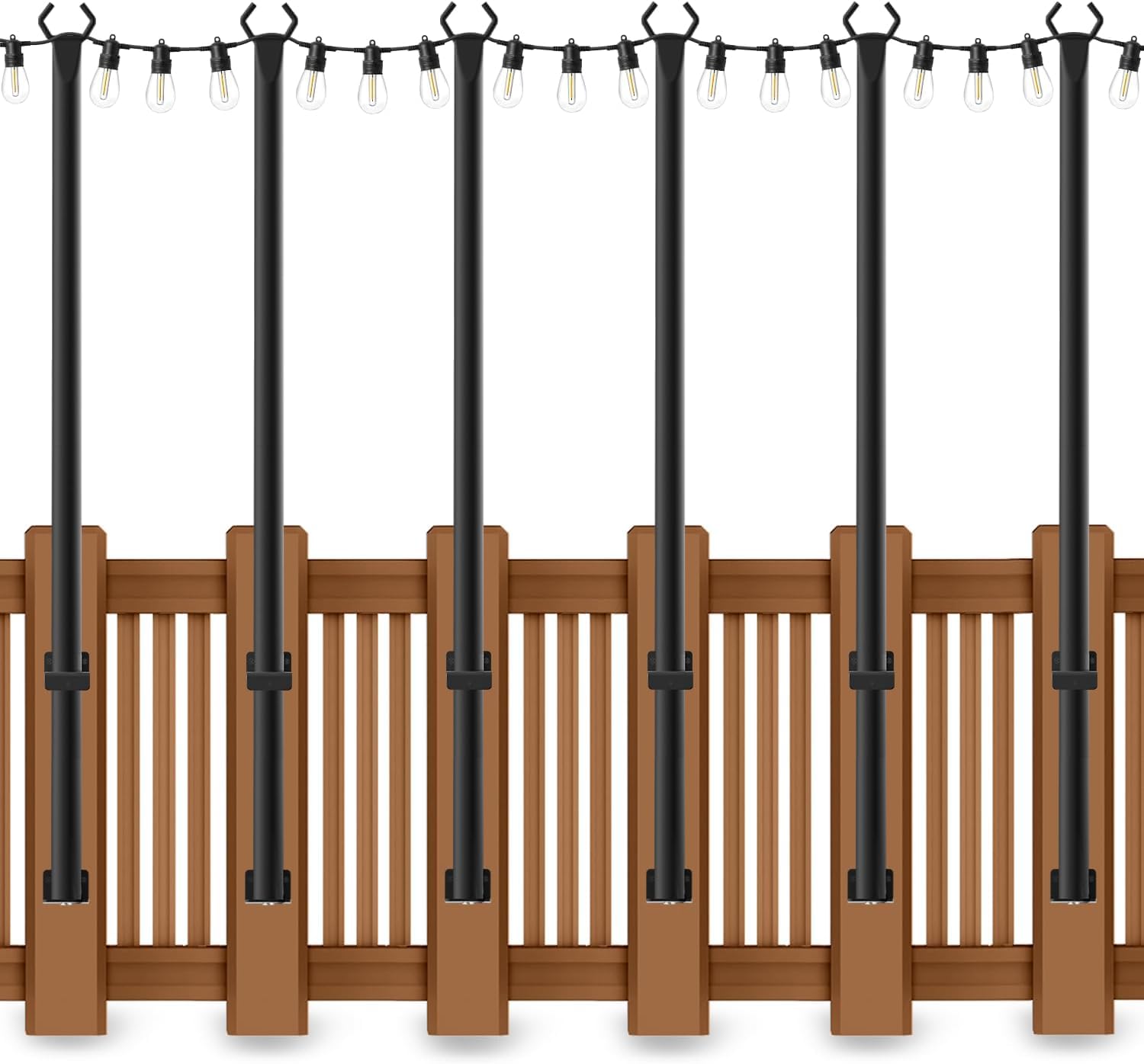 AHRLHR 6 Pack 5 Ft String Light Poles, String Light Poles for Outside with Fixing Clips,Metal Poles for Outdoor String Lights, Hanging Light Poles for Deck Fence Garden Backyard Wall Bistro