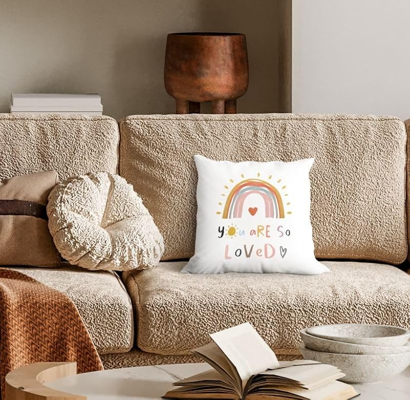 Boho Rainbow Decorative Throw Pillow Cover - 18"x18" Cushion for Kids Room
