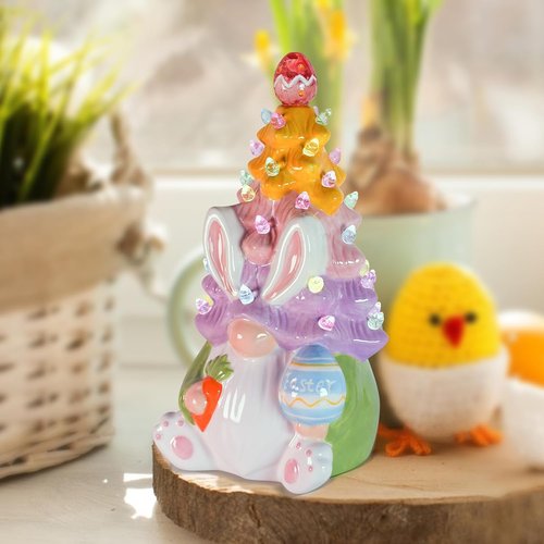 Easter Decorations | Skiennix Light-Up Bunny & Gnome Ceramic Tree Centerpieces for Home