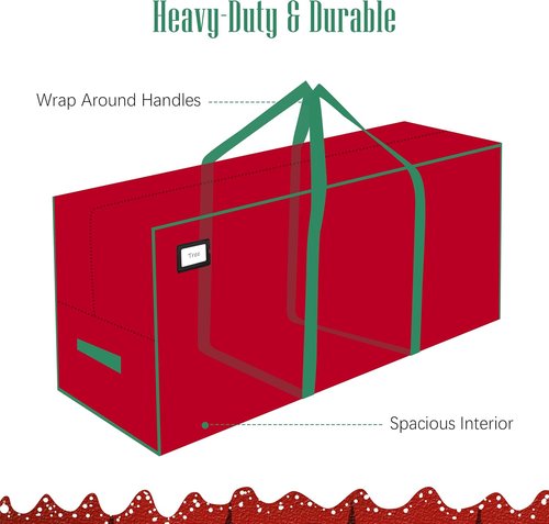 Cosy Family Christmas Tree Storage Bag - Durable 7.5 ft Heavy Duty Red Bag with Reinforced Handles & Dual Zippers