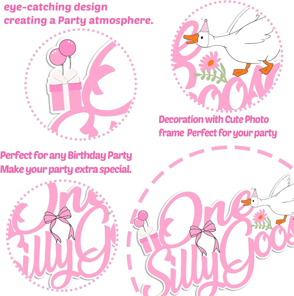 One Silly Goose Birthday Cake Topper - Fun Goose Theme Decorations for 1st Birthday | Cupcake Photo Props