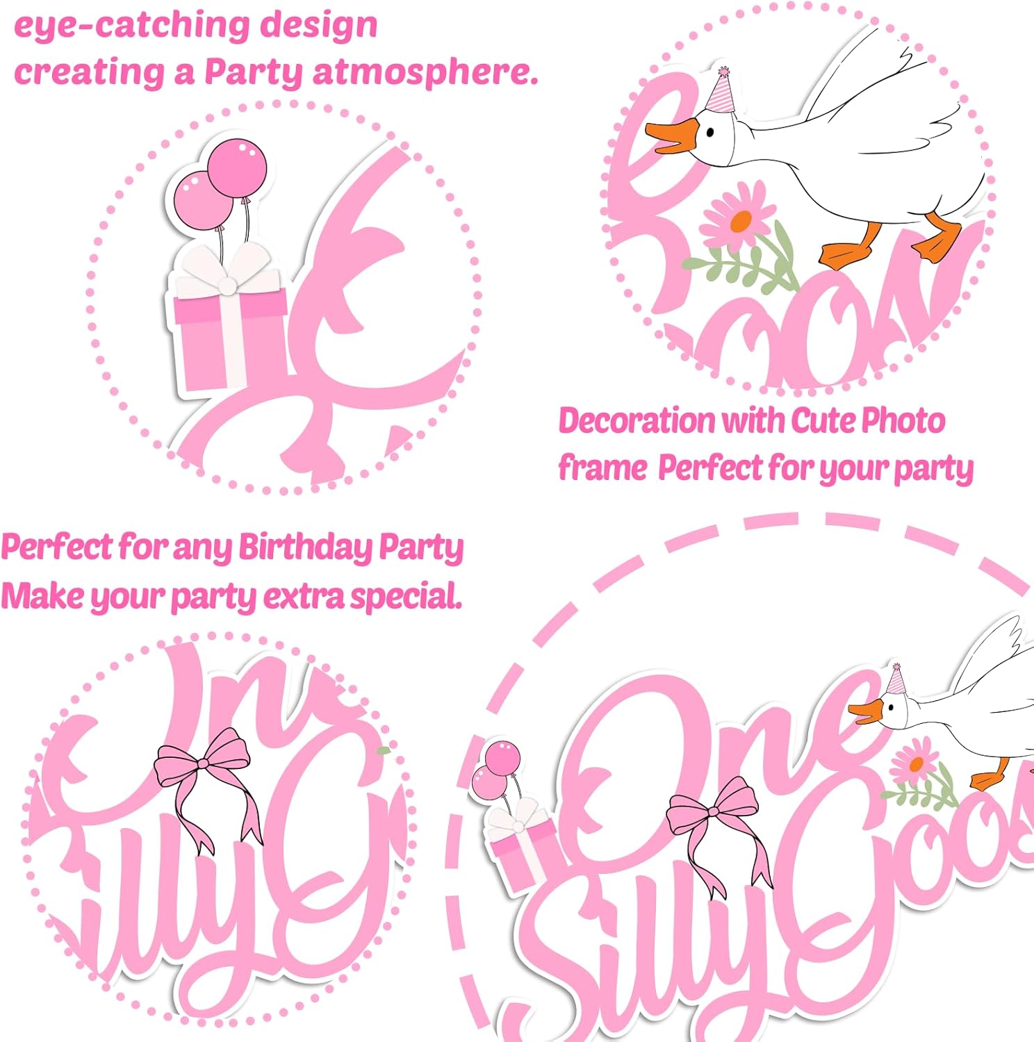 One Silly Goose Birthday Cake Topper - Fun Goose Theme Decorations for 1st Birthday | Cupcake Photo Props