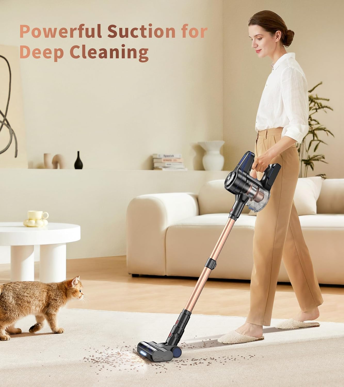 NADALY Cordless Vacuum Cleaner - 500W 40KPA Stick Vacuum with 45 Min Runtime | Anti-Tangle Design, 1.5L Dust Cup