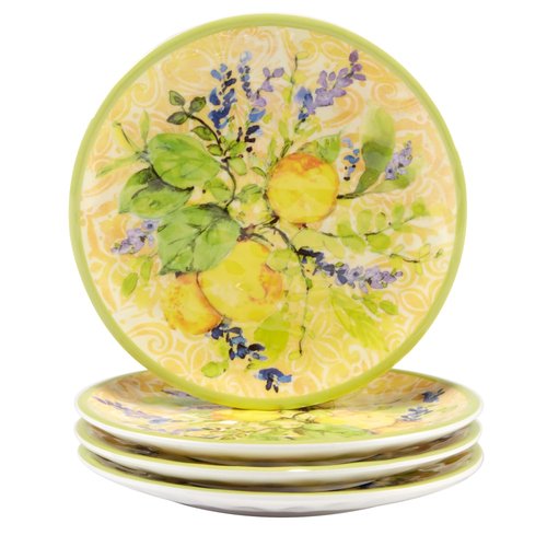 Certified International Lemon Zest Canape Plate Set, 6-inch Diameter, Set of 4, for Everyday Use, Kitchen Accessories, Party Celebration