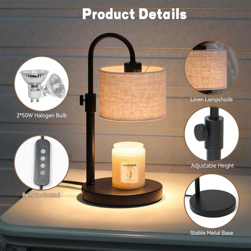 FINCMY Candle Warmer Lamp - Dimmable Wax Warmer with Timer & 2 Bulbs | Stylish Home Decor Gift (Linen-Upgraded)