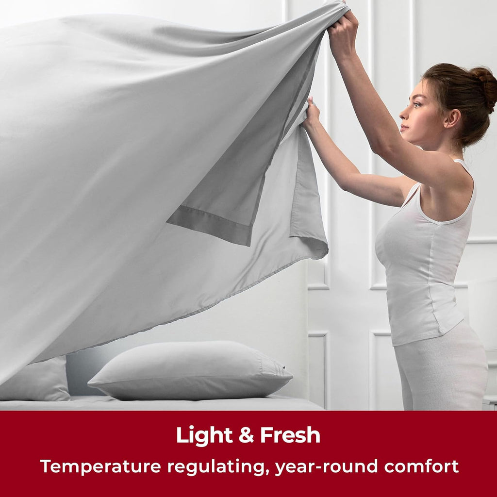 Mellanni Twin Sheets Set - 3 PC Iconic Collection | Hotel Luxury, Extra Soft & Cooling - Light Gray