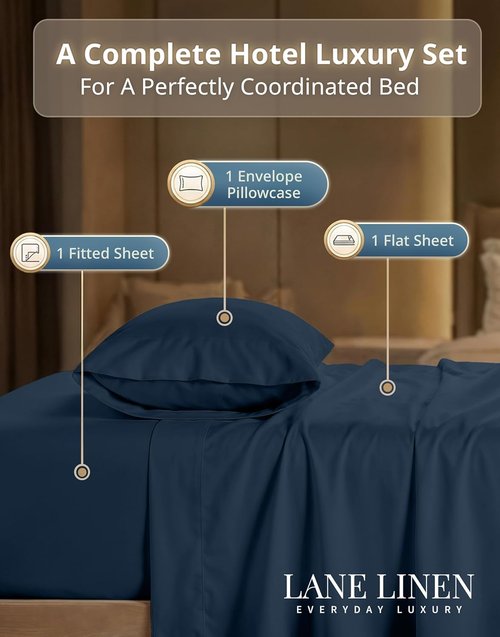 **LANE LINEN Twin XL Sheet Set - 600 Thread Count Sateen Weave - 100% Cotton for Hotel-Quality Softness - Denim Color**