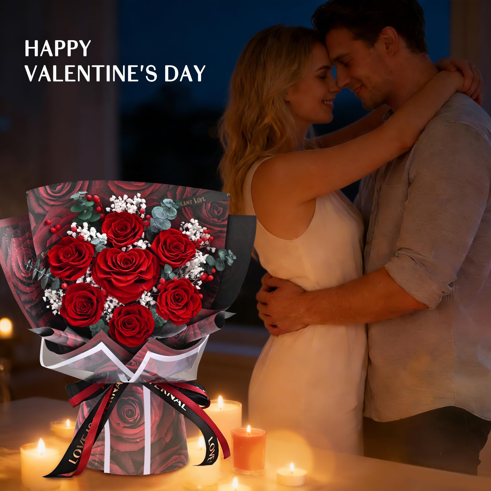 Forever Rose Flowers for Delivery Mothers Day Gifts, 7-Piece Red Preserved Roses Flowers Bouquet with Vase Gift Box, Long-Lasting Flower Bouquet for Mom Her Women Wife Girlfriend Mothers Day