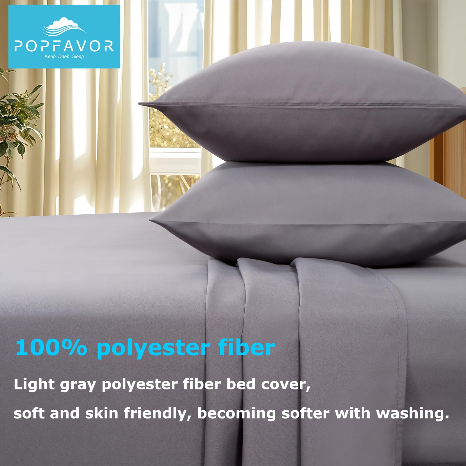 Popfavor Deep Pocket King Fitted Sheet - Fits Mattresses Up to 21" Thick - 4 Piece Bed Sheets - Moisture Wicking, Cooling & Soft Fitted Sheet & Pillow Cases (Grey)