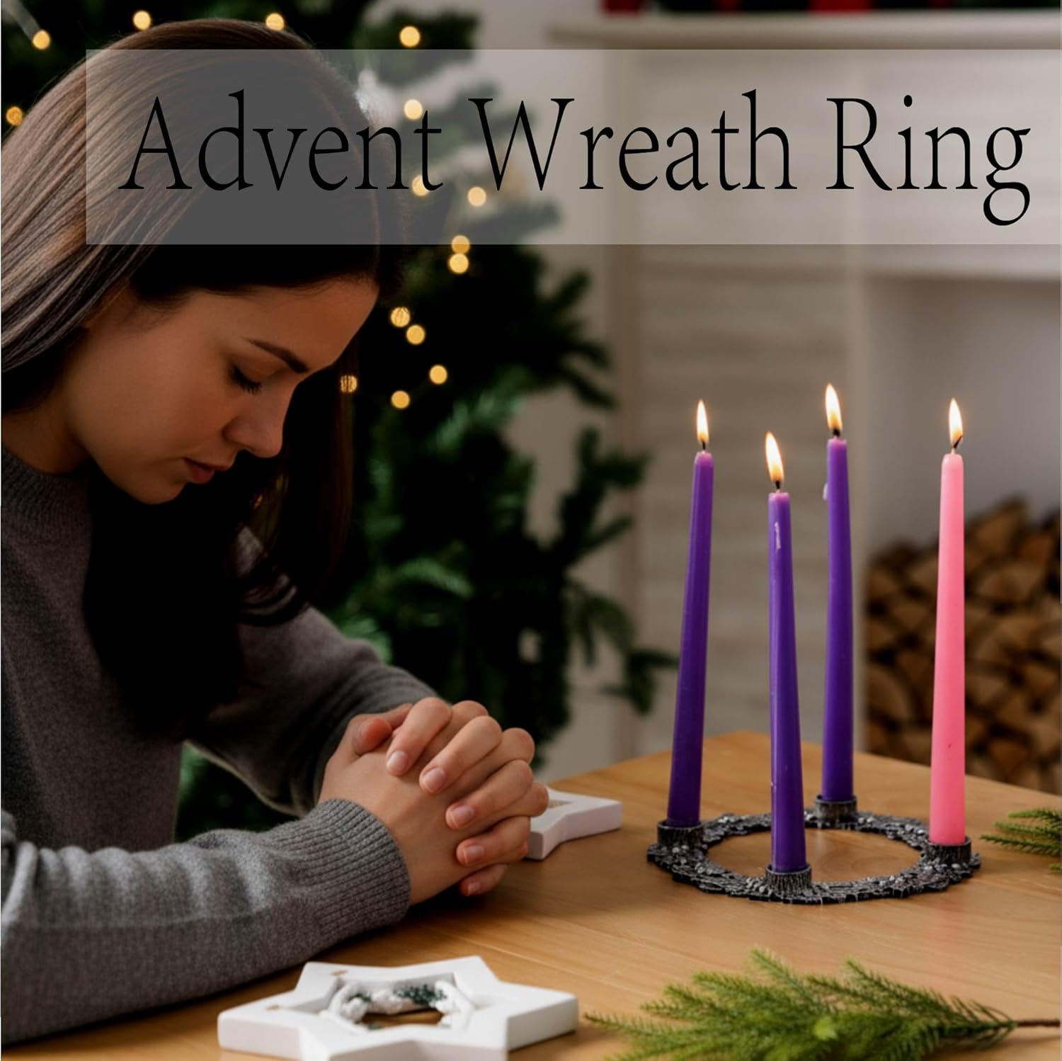 Shellwei Advent Wreath Candle Holder - 8 Inch Metal Design with Holly Berry Leaves for Christmas Decor