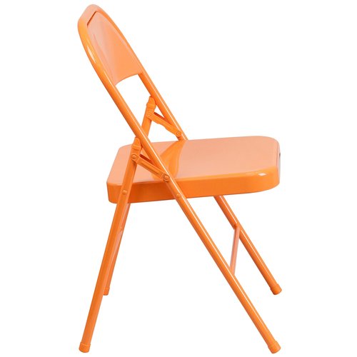 Flash Furniture 4 Pack HERCULES COLORBURST Series Orange Marmalade Triple Braced & Double Hinged Metal Folding Chair