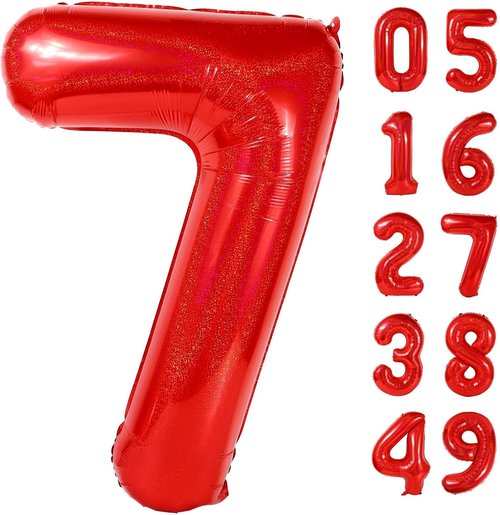 Laser Red Number 7 Balloon - 40 Inch Birthday Decoration for Girls & Women’s Parties