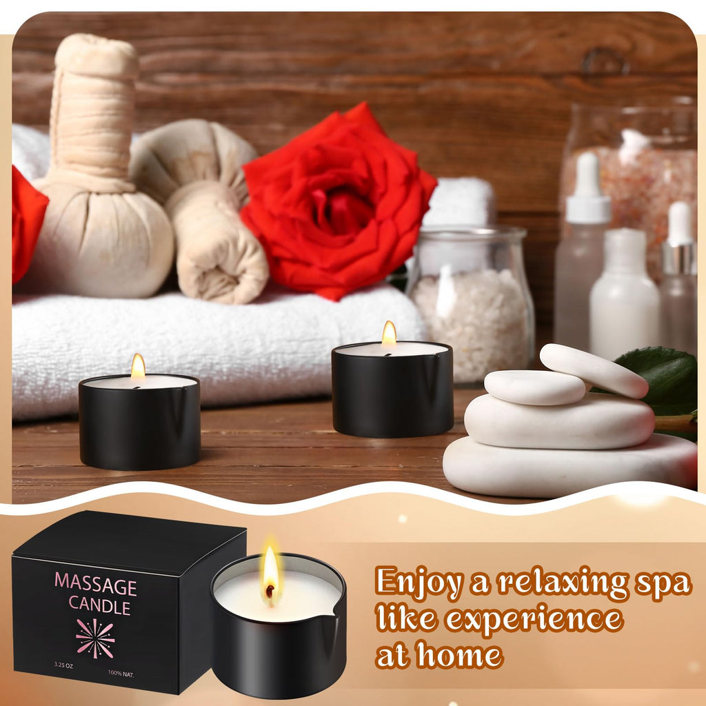 Nuanchu 6 Pcs 2.35 oz Massage Oil Candle, Ignite Low Temp Scented Body Oil Candles for Massage Therapy Soy Based Mother's Day Home Gift Spa Use, 6 Scents