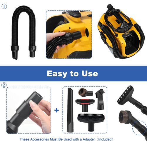 BGSIME 7PCS Vacuum Attachments Kit with 5140128-68 Replacement Vacuum Hose for DeWalt DCV580, DCV580H, DCV581H Wet/Dry Vacuum, Including Horsehair Brushes & Hose Adapter