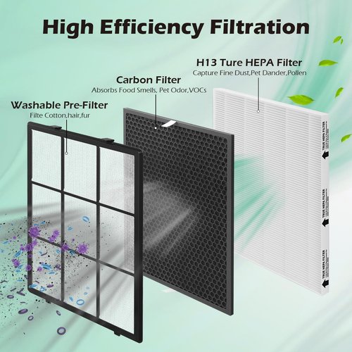 SAKEGDY 116130 Replacement Filter H fit for Winix 5500-2 Air Cleaner Purifier and Winix AM80, Package Contain 1 Washable Pre-Filter+1 Premium Filter+1 Activated Carbon Filter Combo Pack