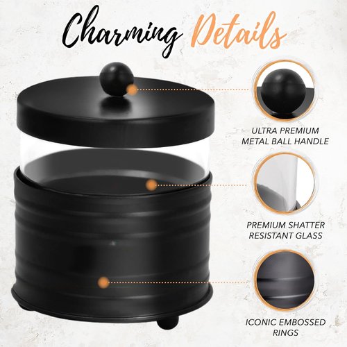 Autumn Alley Premium Black Qtip Holder - Apothecary Jars Set for Bathroom Counter | 2 Small Glass Canisters with Metal Lids