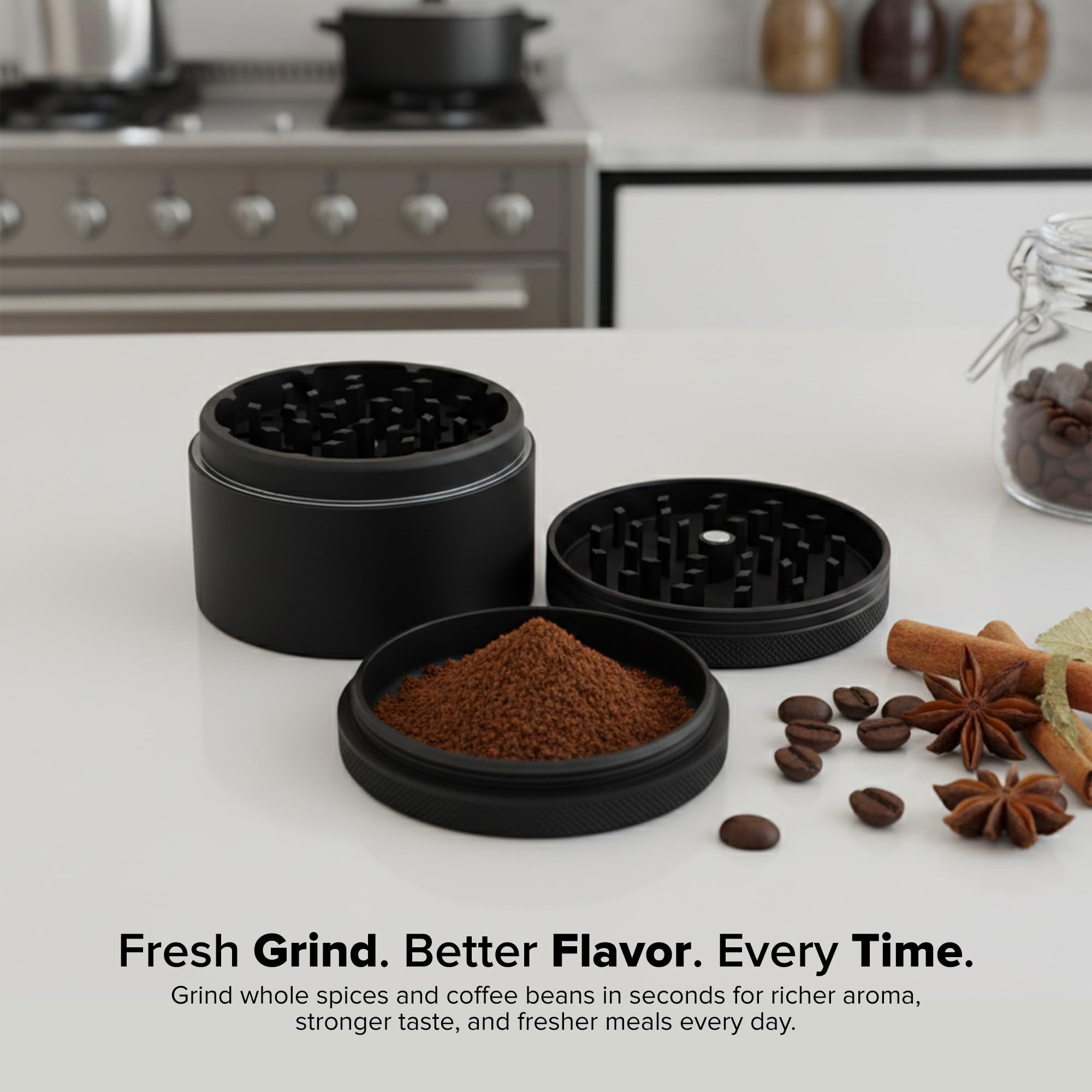 HerbSaver 2.5 Inch Aluminum Spice Grinder (Black)