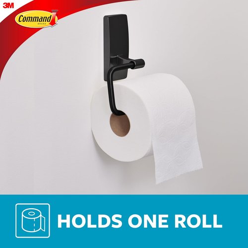 Command Toilet Paper Holder - Matte Black Design with Water Resistant Strips | Rust Resistant Bathroom Organizer