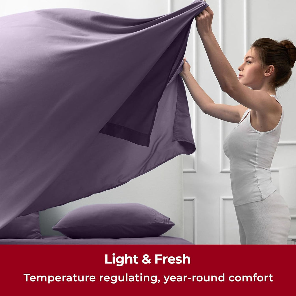Mellanni Twin Sheets Set - 3 PC Luxury Bedding - Extra Soft, Cooling, Wrinkle & Stain Resistant | Purple