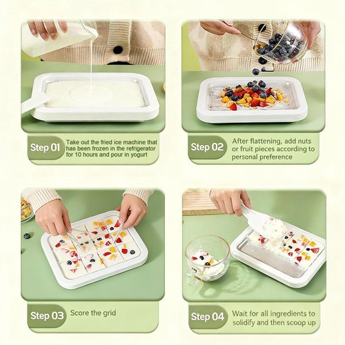 Rolled Ice Cream Maker, New Homemade Ice Cream Roller Maker, Instant Ice Cream Maker, DIY Fun Family Activity Rolled Ice Cream Tray for Yogurt, Sorbetand and Gelatod with 2 Scrapers(White)