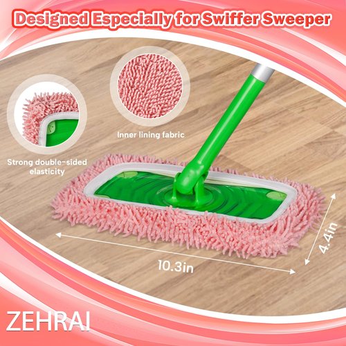 ZEHRAI 6Pcs Reusable Microfiber Mop Pads Compatible with Swiffer Sweeper Mop, Wet and Dry Flat mop Cover, Replacement Sweeping Mopping pad Refills for Surface/Hardwood Floor Cleaning