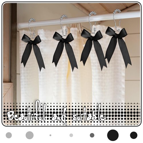 MorningRo 12 Pcs Black Bow Shower Curtain Hooks Cute Bow Knot Ribbon Curtain Hooks Decorative Shower Rings Hanger Bathroom Decor Bathroom Accessories for Room Nursery Art