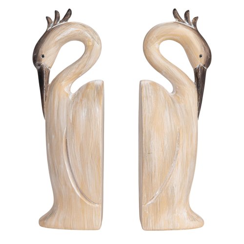 Creative Co-Op Resin Heron Bookends, Cream, Set of 2