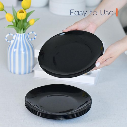 LaGlint 8.5-Inch Salad Plate Set of 6 - Lightweight Opal Glass Round Plates | Dishwasher & Microwave Safe