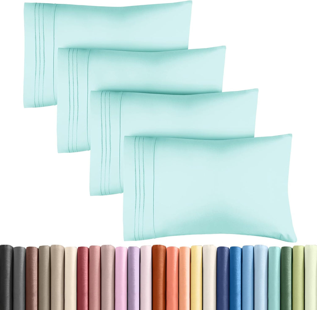 Skiennix Queen Pillow Cases Set of 4 | Ultra Soft Hotel Quality, Wrinkle-Free & Fade Resistant - Spa Blue