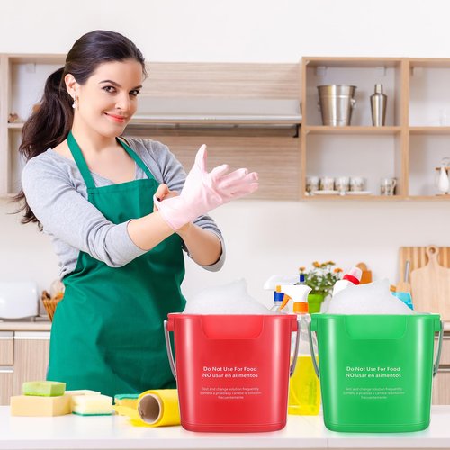 Yaomiao 4 Pcs Cleaning Bucket 3 Quart Small Sanitizing Square Bucket Detergent Pail with Measurements Spout and Handle for Home Commercial Use Restaurant Kitchen Office School (Red, Green)