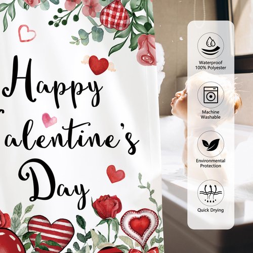 MEHOFOND Happy Valentine's Shower Curtain,Religious Cross Red Roses Heart Shower Curtain for Valentine's Day Bathroom Decor,Valentines Romantic Sweetheart Holiday Bathroom Fabric Curtains 72x72 in