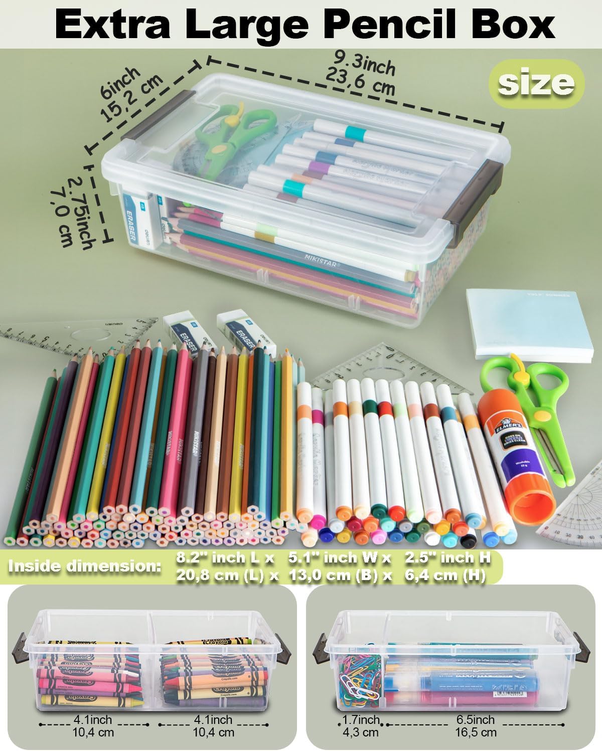 Skiennix Extra Large Pencil Box - Removable Divider & Stackable Design | 6 Pack Grey Organizer