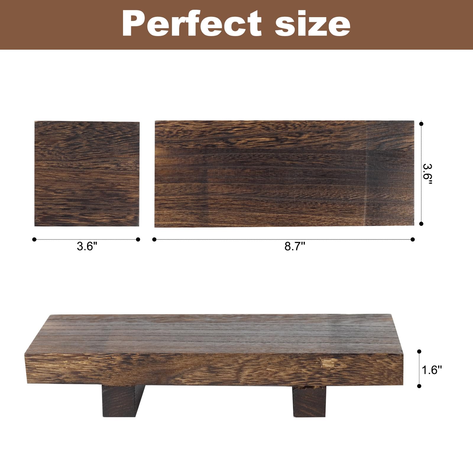 ColoBrethy 3-Piece Waterproof Pine Wood Riser Set Rustic Farmhouse Countertop Organizer for Bathroom Vanity, Perfume, Skincare & Kitchen Spices includes 1 Large (8.7") & 2 Small (3.6") Display Stands