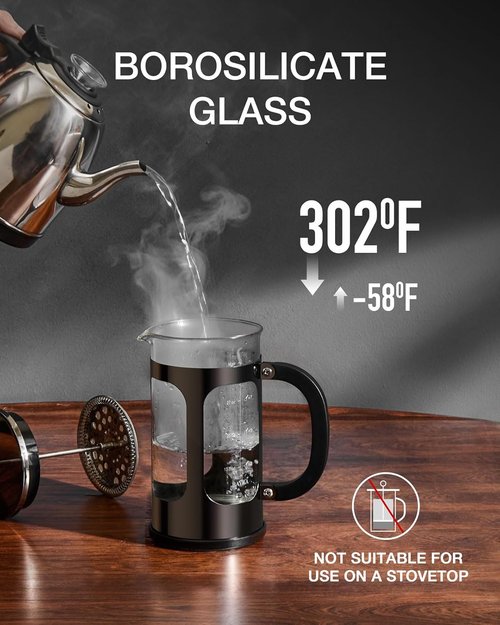 BAYKA French Press Coffee Maker - 34 Ounce Stainless Steel Cold Brew Pot | Durable Borosilicate Design