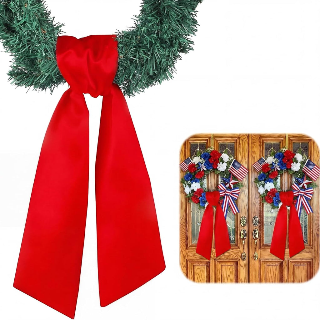 VitalCozy Wreath Sash Set - Plain Embroidery Monogram Accessories for Farmhouse Decor | Red, 4.5" W X 56" L