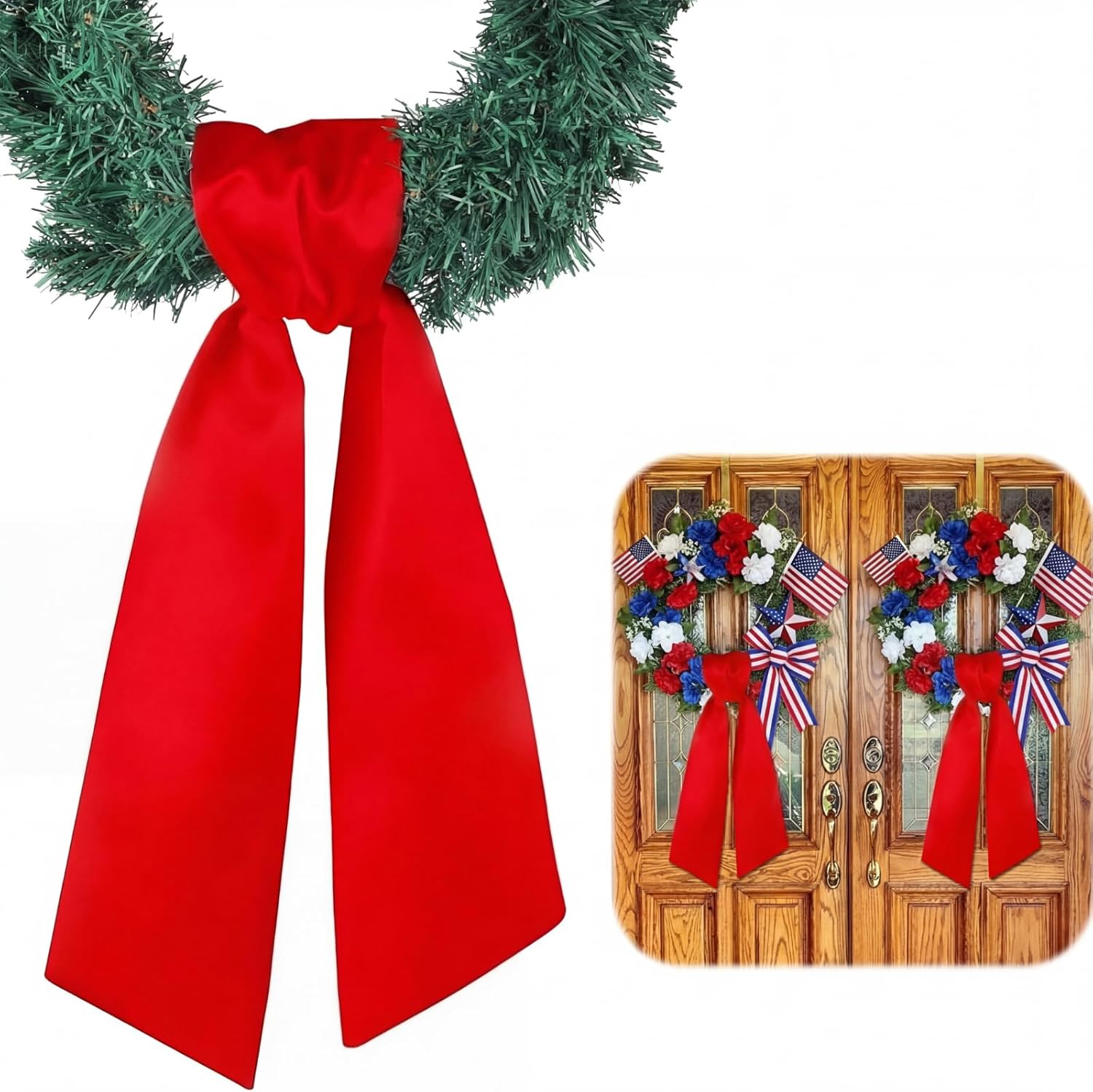 VitalCozy Wreath Sash Set - Plain Embroidery Monogram Accessories for Farmhouse Decor | Red, 4.5" W X 56" L