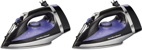 Hamilton Beach Steam Iron - Powerful 1200 Watts Garment Steamer with Stainless Steel Soleplate | Black, Pack of 2