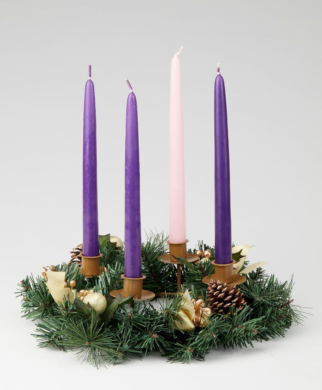 Vermont Christmas Company Traditional Advent Wreath - White Ribbons & Pine Cones - Durable Candle Holder