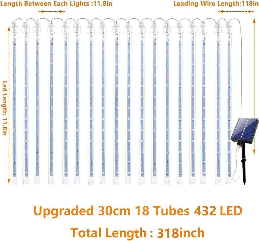 Skiennix 4th of July Outdoor Decorations - 250th Anniversary Solar Meteor Shower Lights | 18 Tubes, 432 LEDs, Waterproof
