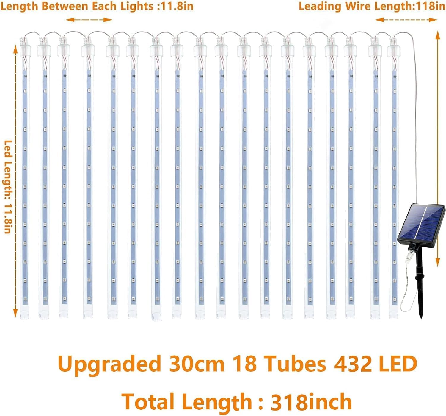 Skiennix 4th of July Outdoor Decorations - 250th Anniversary Solar Meteor Shower Lights | 18 Tubes, 432 LEDs, Waterproof