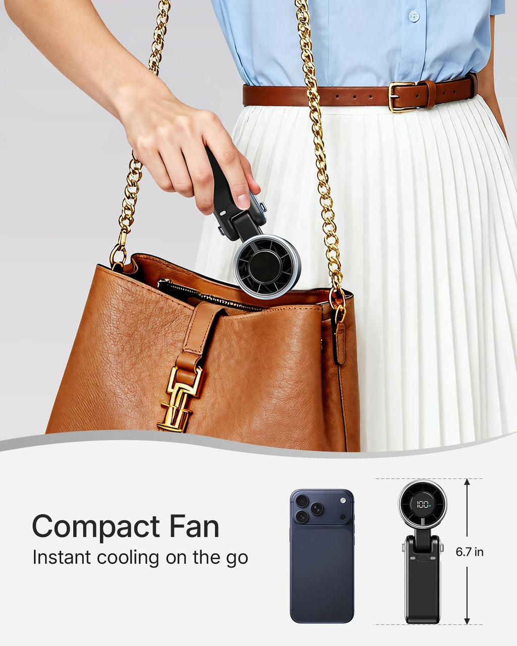 Bearwind Portable Handheld Turbo Fan - 5 Gear High Speed 4000mAh Rechargeable Mini Personal Hand Fan Blow Cold Air, Battery Operated Travel Essentials, Beach Vacation, Gifts for Women, Men (Black)