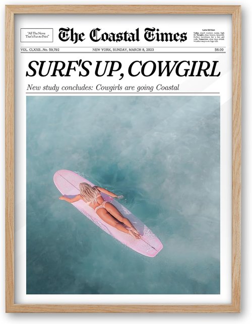 iHery Coastal Cowgirl Wall Art Decor - Trendy 8x10in Canvas in Natural Oak Wood | Retro Bedroom Accent